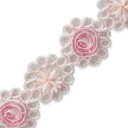 Ribbon Rosette & Embroidery  Flower Trim (Sold by the Yard)