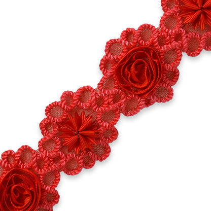 Ribbon Rosette & Embroidery  Flower Trim (Sold by the Yard)