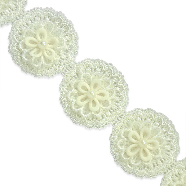 5 Yards of Owen Crochet 3 D Flower trim    - Ivory