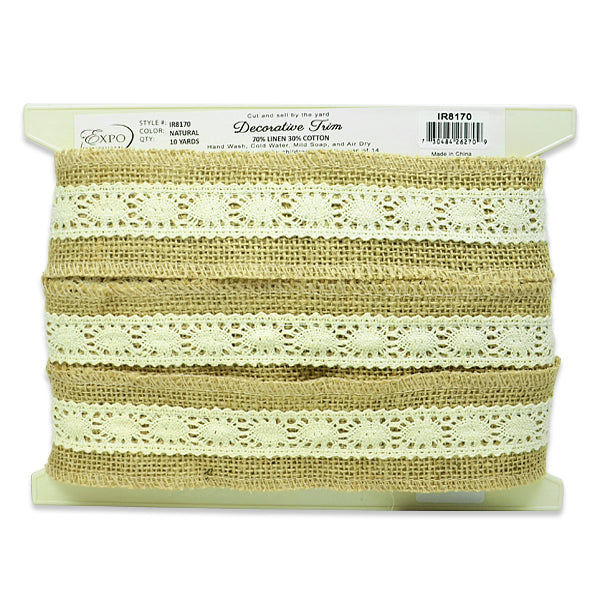 5 Yards of Becky Jute Lace Trim  - Natural