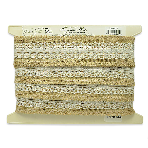 5 Yards of Brooke Jute Lace Trim  - Natural