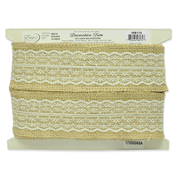 5 Yards of Brylee Jute Lace Trim  - Natural