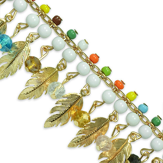 Phaedra Feather Beaded Chain Trim (Sold by the Yard)