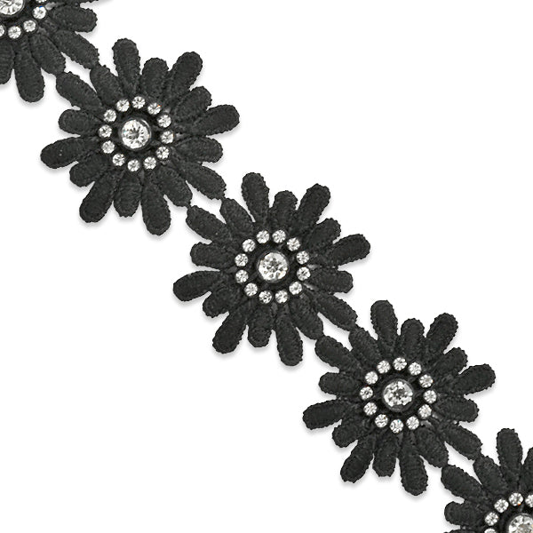 5 Yards of Krystal Rhinestone Daisy Flower Trim    - Black