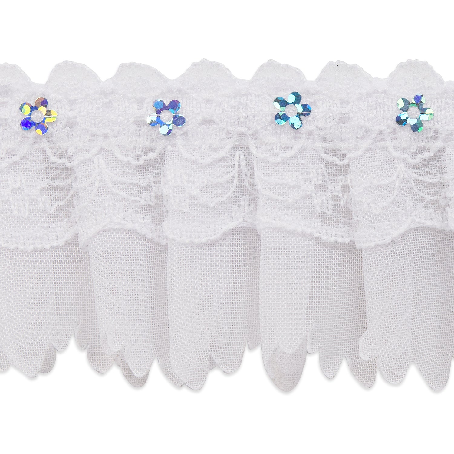 Elijah 1 3/4" Sequin Ruffle Lace Trim   (Sold by the Yard)