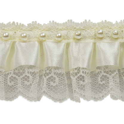 Bradshaw 2" Pearl Accent Ruffled Lace Trim  (Sold by the Yard)