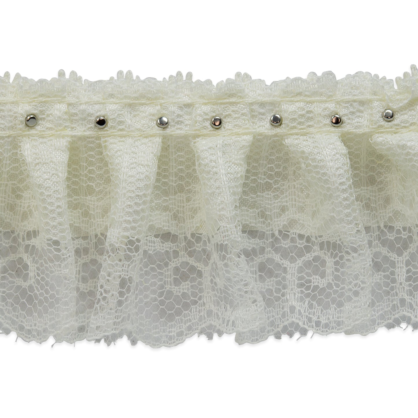 Bradshaw 2" Pearl Accent Ruffled Lace Trim  (Sold by the Yard)