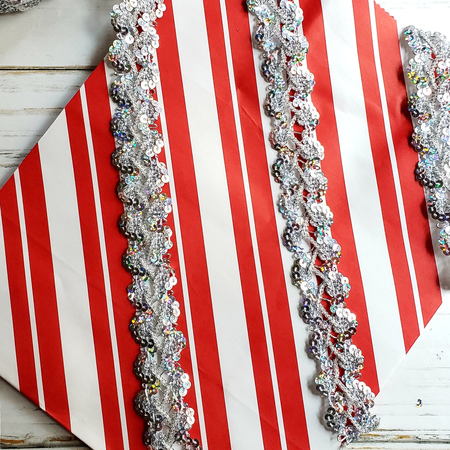 5 yards of Sharon Scallop Edge Sequin Braid Trim    - Silver