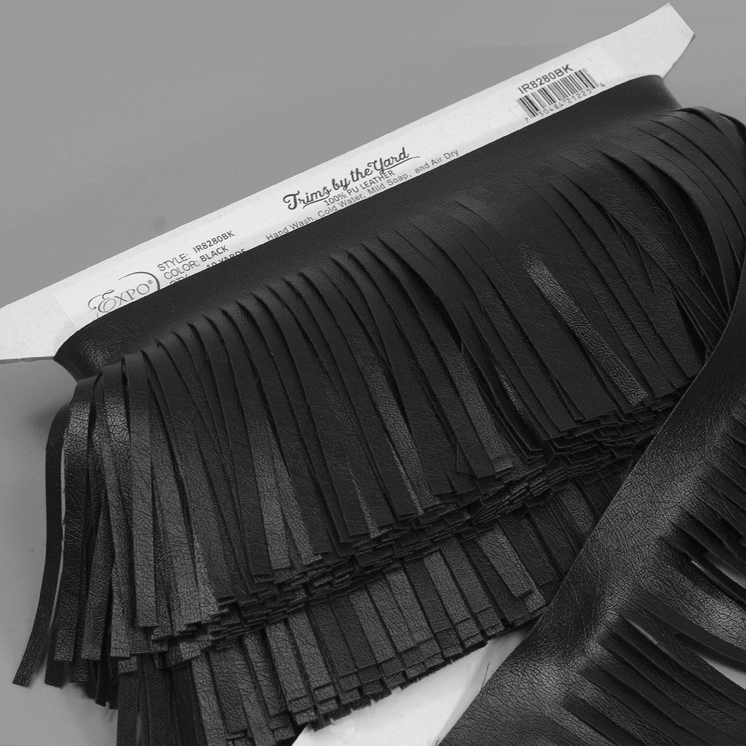 4" Glossy Finish Vegan Leather Fringe Trim   (Sold by the Yard)