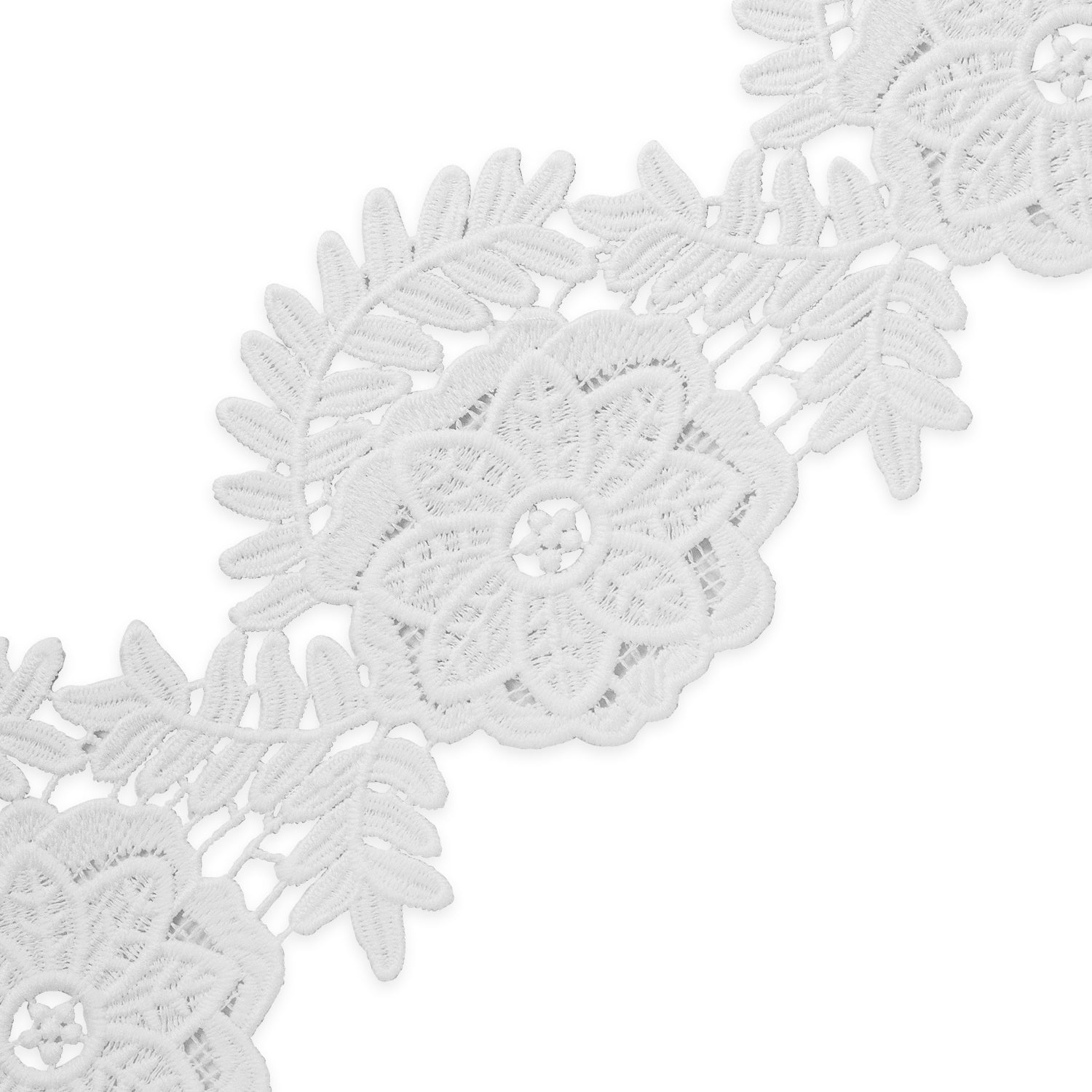 5 Yards of Simona Embroidered Designer Venice Lace Trim  - White