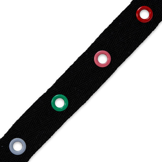 Othello Cotton tape with Multi Colors eyelets (Sold by the Yard)
