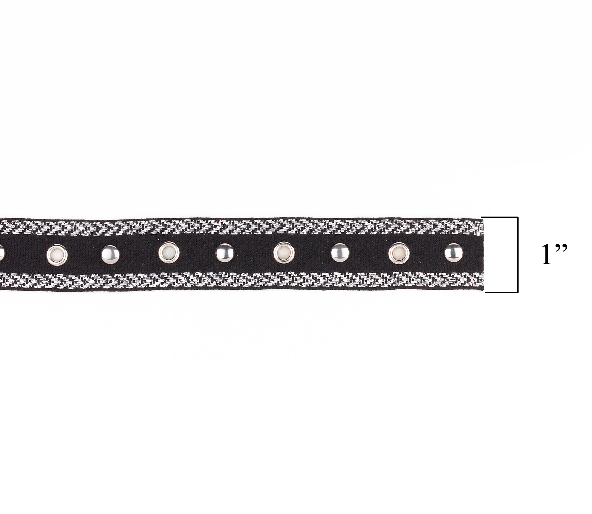 Brigitta 1" Wide Tape Trim Embellished With Silver Studs and Grommets  (Sold by the Yard)