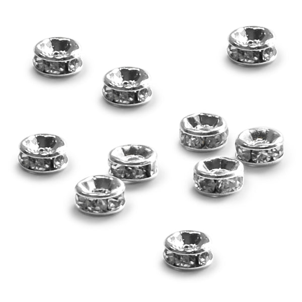 6mm x 2.5mm Rhinestone Rondelle Bead Spacer Pack of 10  - Crystal