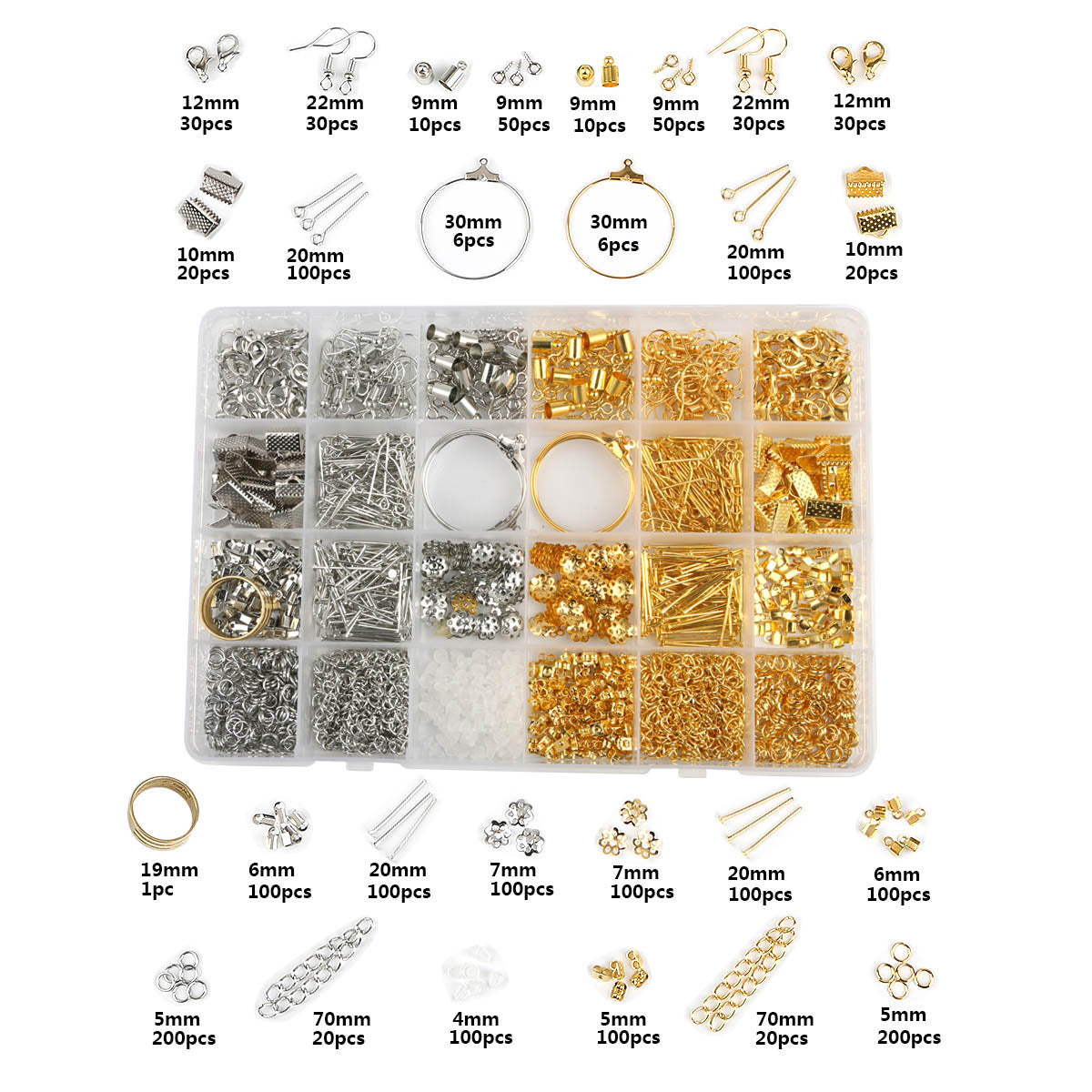 Jewelry Findings Kit of 24 Gold/Silver Plated Items