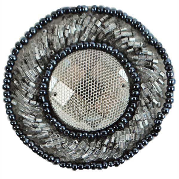 Round Beaded Medallion Applique/Patch  - Gray