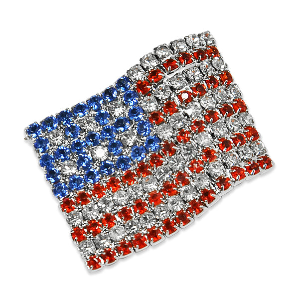 Waving American Flag Rhinestone Pin 1 1/2" X 1