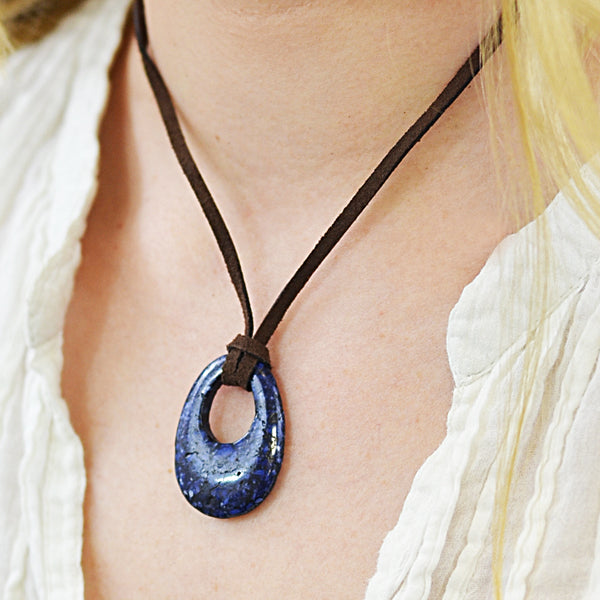 Necklace With Ring Pendant- Blue