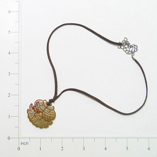 Leather Necklace Twin Fish Pendant  - Beige