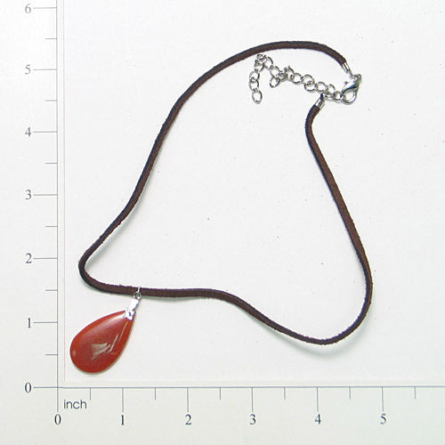 Leather Necklace With Red Adventurine Pendant  - Red Aventurine