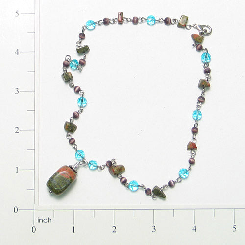 Necklace With Unakite Pendant  - Green