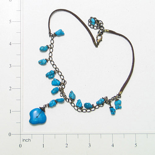 Leather & Chains Turquoise Necklace  - Blue