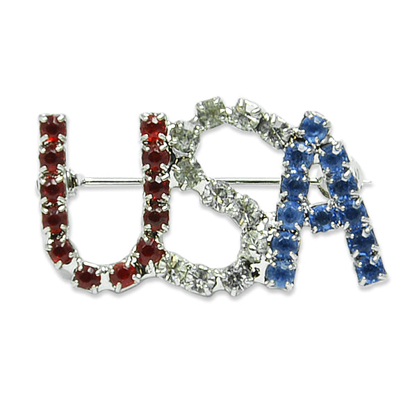 USA Rhinestone Pin - Red, White, Blue 1 3/8" X 7/8"