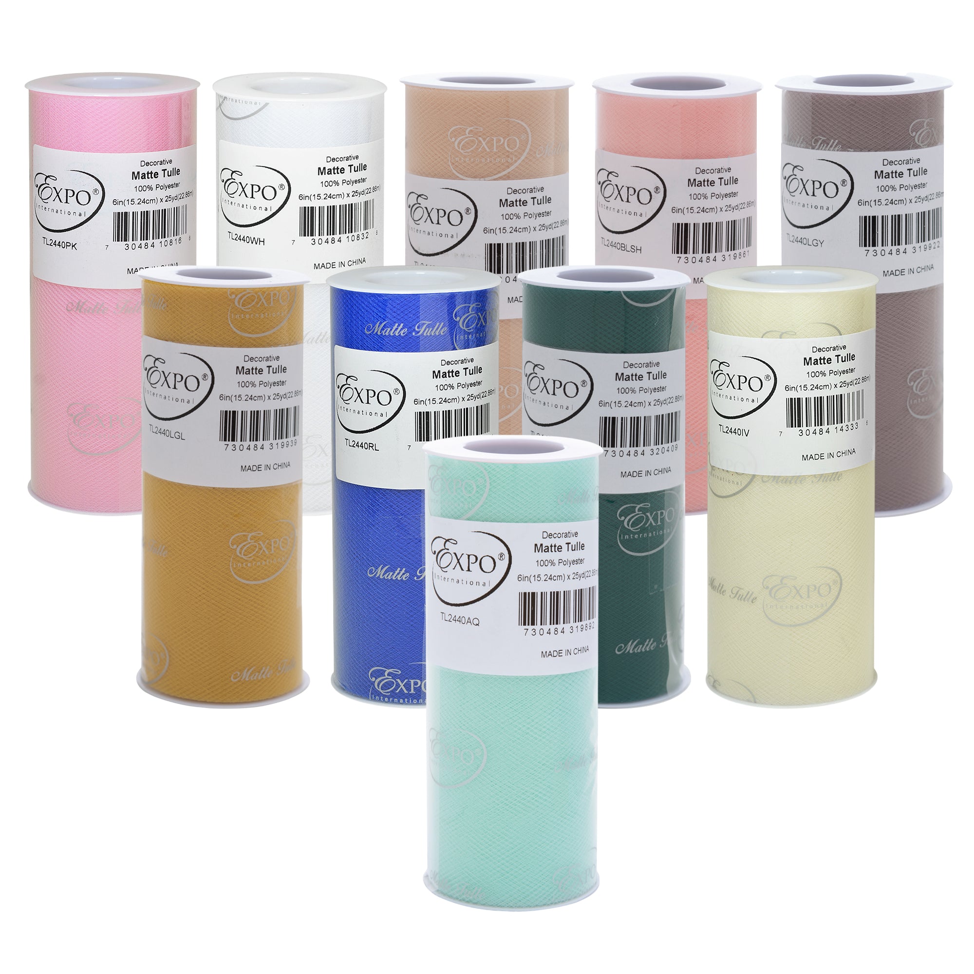 Pearl & Shore Elegant Pastel Set — Decorative Matte Tulle | 10 Spools | 6 I
