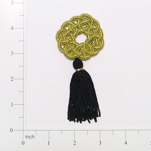 Decorative Loop Frog Tassel Embellishment - 4" x 2  - Black/ Gold