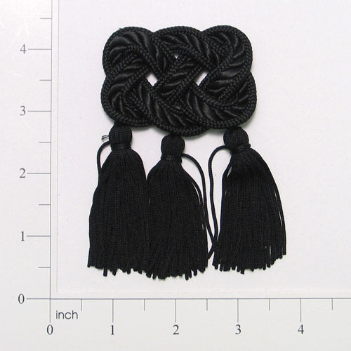 Braided Triple Tassel Frog   - Black