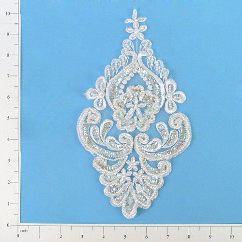 Vintage Teardrop Lace Applique/Patch - 10 1/4" X 5 1/2"  - White