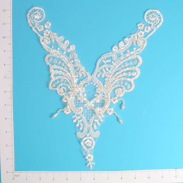 Vintage Beaded Lace V Collar Applique/Patch