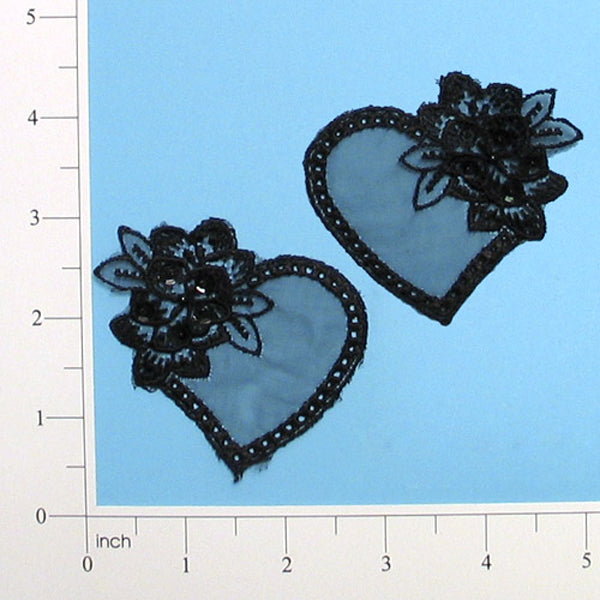 Vintage Heart & Flower Lace Applique/Patch Pack of 2
