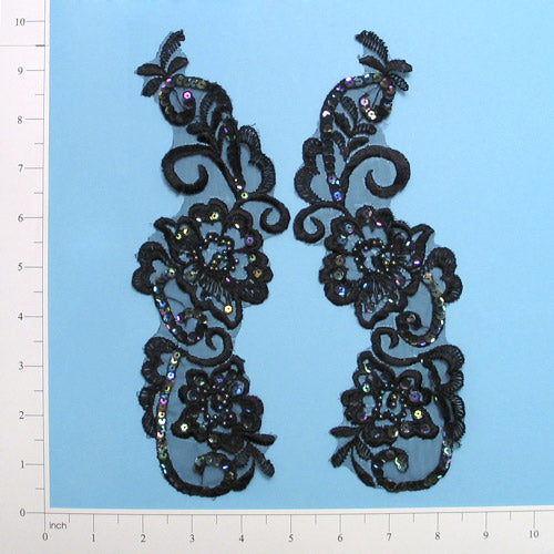 Vintage Bridal Swirl Lace Applique Pack of 2  - Black Iris