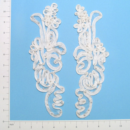 Vintage Soutache Wisteria Pearl Applique Pack of 2  - White