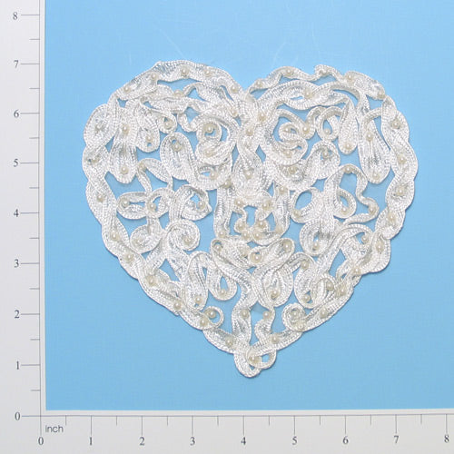 Vintage Soutache Heart Trellis Pearl Applique/Patch 6 3/4" x 6 1/2"