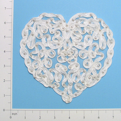 Vintage Soutache Heart Trellis Pearl Applique/Patch 6 3/4" x 6 1/2"