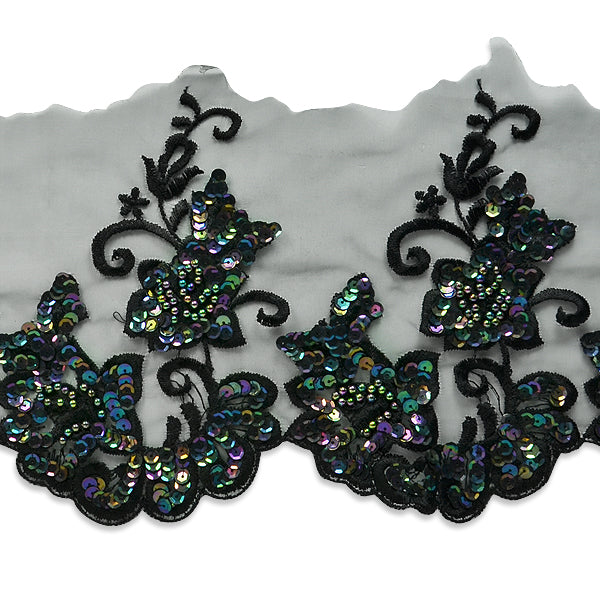 Vintage Flowers On Vine Lace Trim - Black Iris (Sold by the Yard)