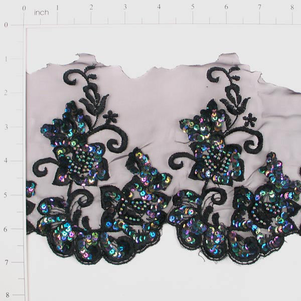 Vintage Flowers On Vine Lace Trim - Black Iris (Sold by the Yard)