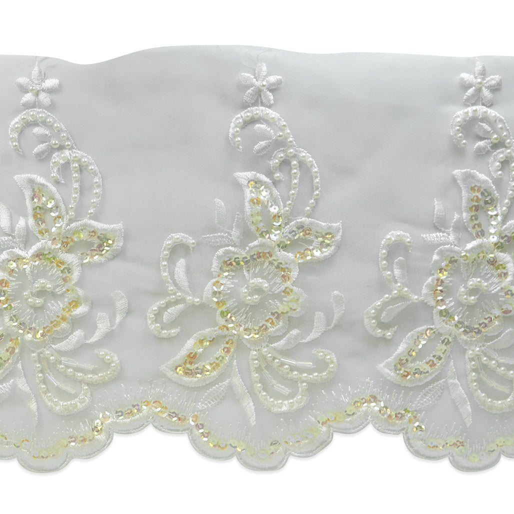 Vintage Pansy Bridal Lace Trim - White  (Sold by the Yard)