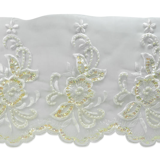 Vintage Pansy Bridal Lace Trim - White (Sold by the Yard)