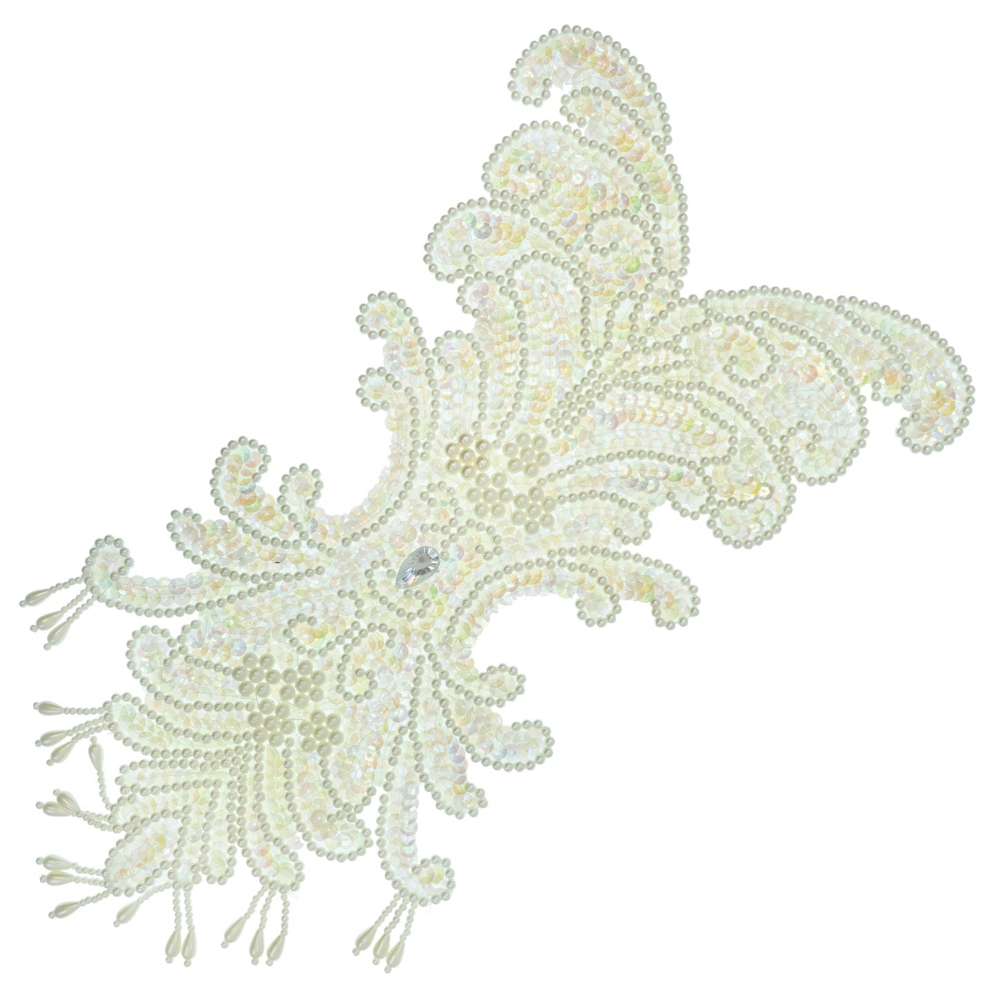 Vintage Bridal Sequin Peacock Applique/Patch  - White Aurora Borealis