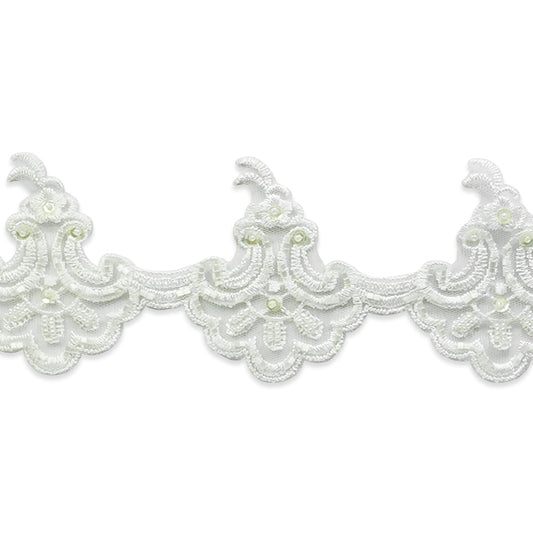 Vintage Shania Lace Trim with Pearl and Sequin Accent  (Sold by the Yard)