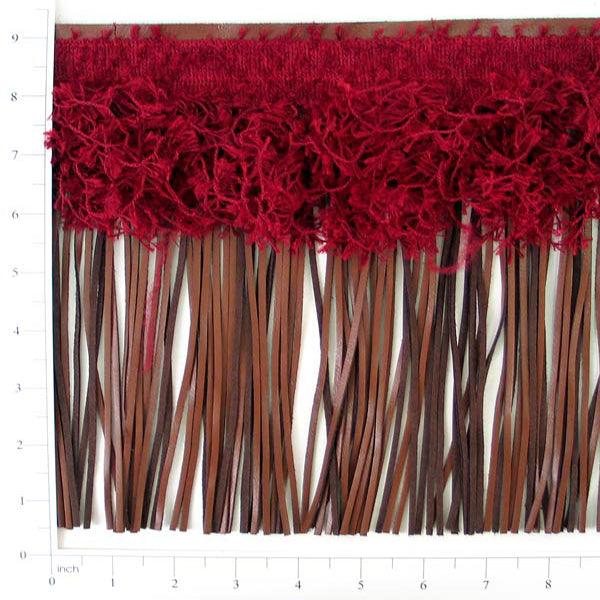 5 yards of 9" Leather And Hairy Gimp Fringe Trim