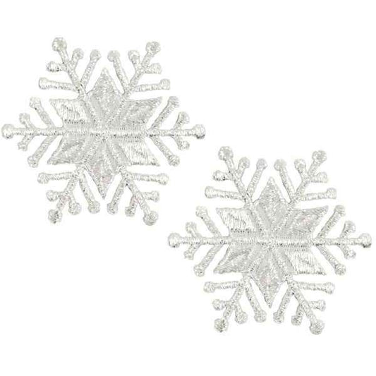 Christmas Medium Star Snowflake Iron-on Applique/Patch Pack of 2  - Silver