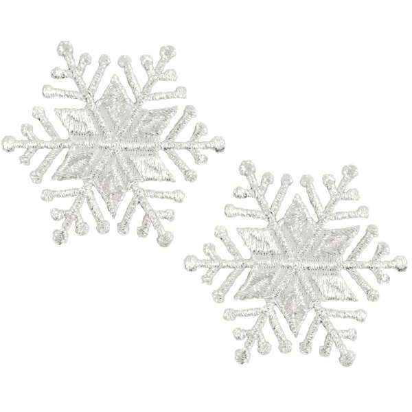 Christmas Medium Star Snowflake Iron-on Applique/Patch Pack of 2  - Silver