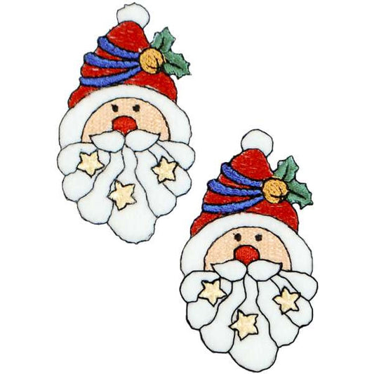 Christmas Santa Face with Stars Iron-on Applique/Patch Pack of 2  - Multi Colors
