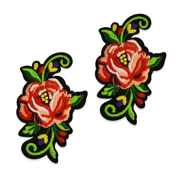 Regina Rose Embroidered Iron-On Patch Applique/Patch 2 Pack 1 7/8" x 1 1/4"  - Red/Green