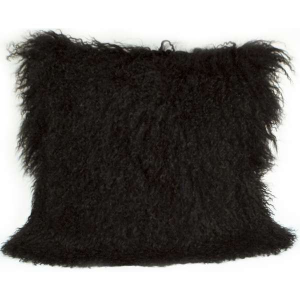 Mongolian Sheep Fur Throw Pillow Cover 16"X16" Black Pillows