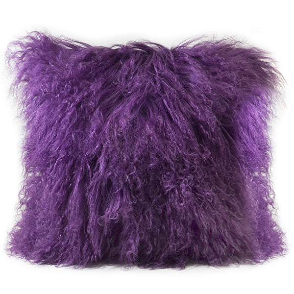 Mongolian Sheep Fur Throw Pillow Cover 16"X16" Purple Pillows