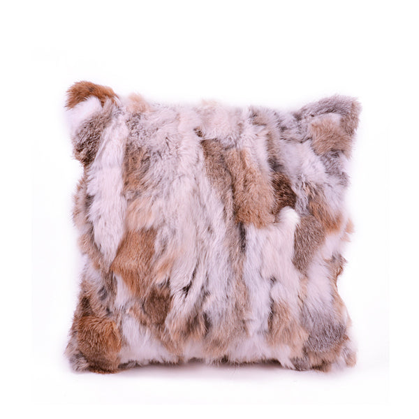 Rabbit Fur Patchwork Pillow 16X16"